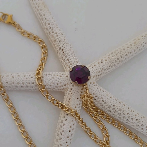Necklace with purple crystal new with gold chain