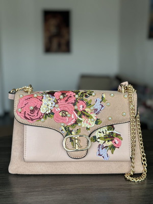 River Island women's handbag like new, pink with floral embroidery and pearls