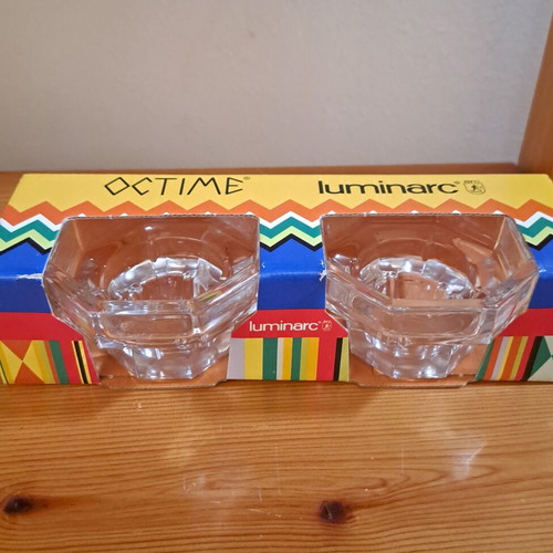 Vintage glass candlesticks set of 2, brand new from the '80s