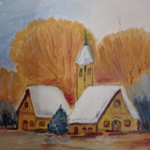 Oil painting snowy landscape used, oil on canvas 30×40cm