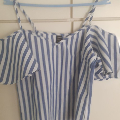 Summer striped blouse with straps and side sleeve new, blue
