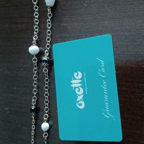 Oxette silver gold-plated necklace new with white and black beads 72 cm