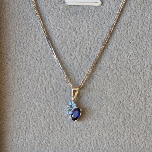 White gold necklace with sapphire and topaz brand new