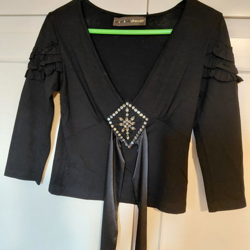 Danoff black cotton blouse with stones and satin belt