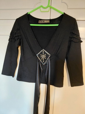 Danoff black cotton blouse with stones and satin belt