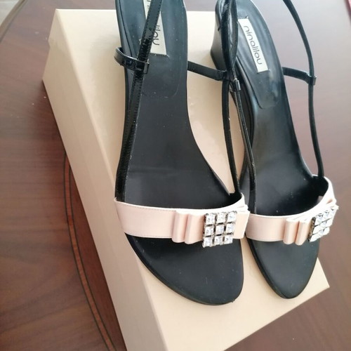 Ninalilou Italian leather sandals with satin bow and zircon stones like new