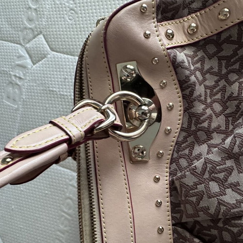 DKNY handbag like new, beige and brown leather with metal studs