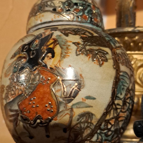 Satsuma vase with Moriage handpainted decoration, vintage