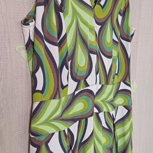 Summer sleeveless dress green, brown white