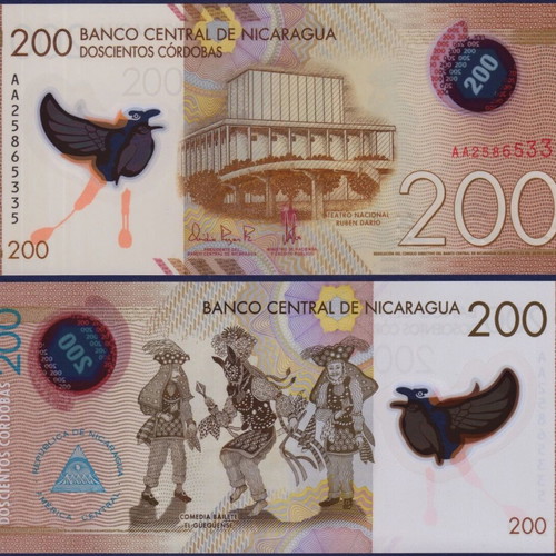 Nicaragua 200 Corcobas 2022 polymer banknote new