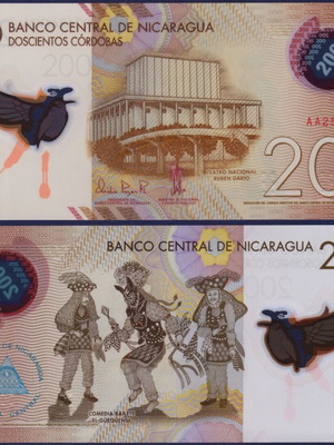 Nicaragua 200 Corcobas 2022 polymer banknote new