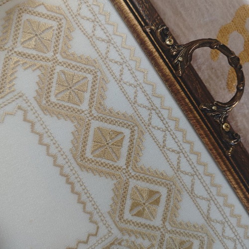 Serving tray with Lefkadian embroidery new 50x35 cm with frame