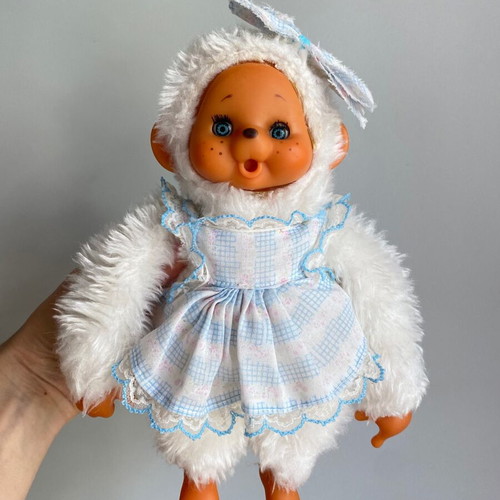 El Greco vintage white monkey plush toy in dress