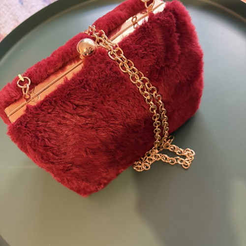 Women's red furry wallet with gold clasp like new
