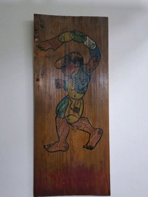 Χειροποίητος ξύλινος πίνακας λαϊκής τέχνης με φιγούρα Καραγκιόζη μεταχειρισμένος, 52εκ