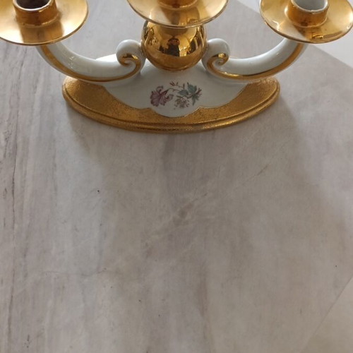 Vintage Alka Kunst Bavaria Porcelain Three-Arm Candle Holder used