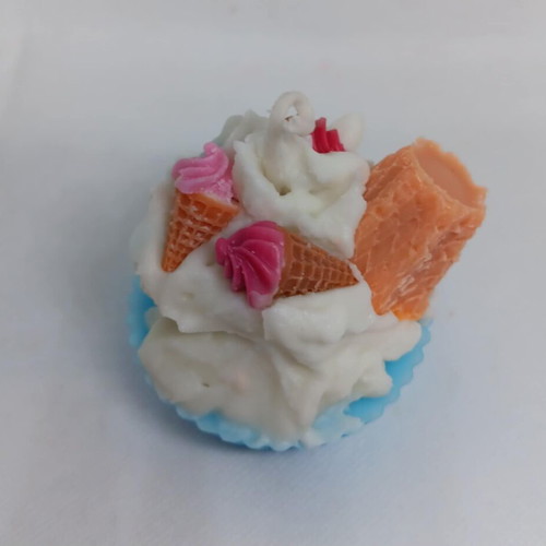 Handmade cupcake candle with whipped cream and ice cream cones, coconut or cookie scent
