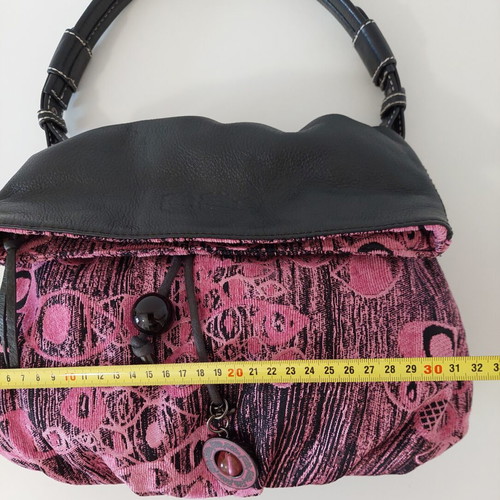 Folli Follie women's shoulder bag, leather and fabric, fuchsia and black