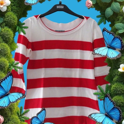 Brigitte striped knitted blouse size M like new, 100% cotton, 3/4 sleeve