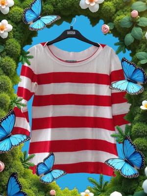 Brigitte striped knitted blouse size M like new, 100% cotton, 3/4 sleeve