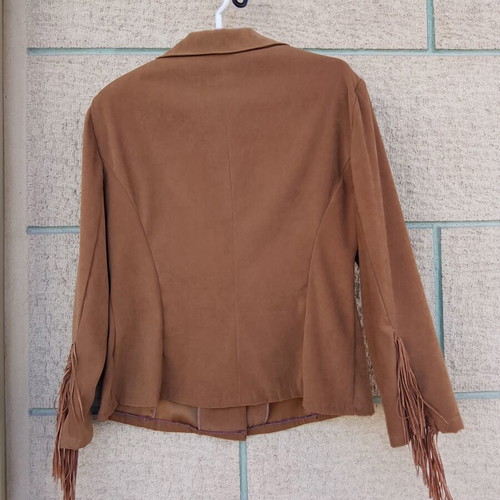 Women's camel jacket with tassels, Western Boho Chic style
