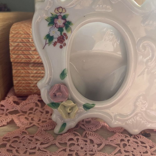 Vintage double porcelain photo frame with embossed flowers, like new