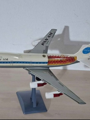 Vintage Pan Am Jumbo Jet 747 metal toy plane, 1970s Japan