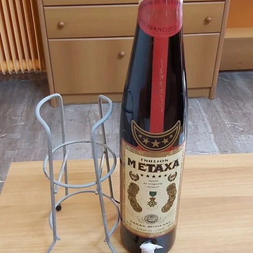 Metaxa 5* cognac 3 liters like new with tap and metal stand
