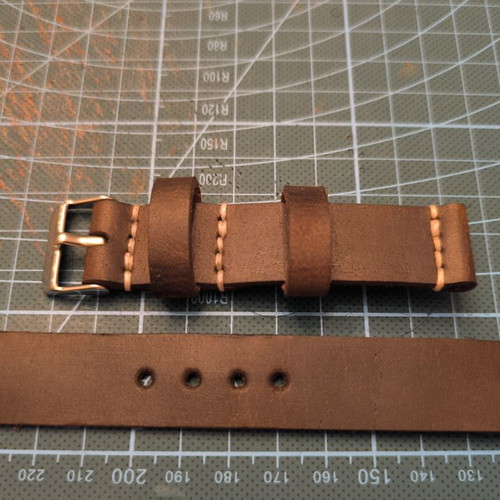 Handmade leather watch strap, brown and green, custom sizes