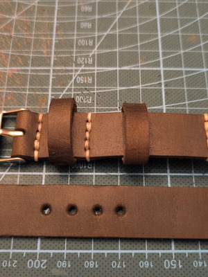 Handmade leather watch strap, brown and green, custom sizes