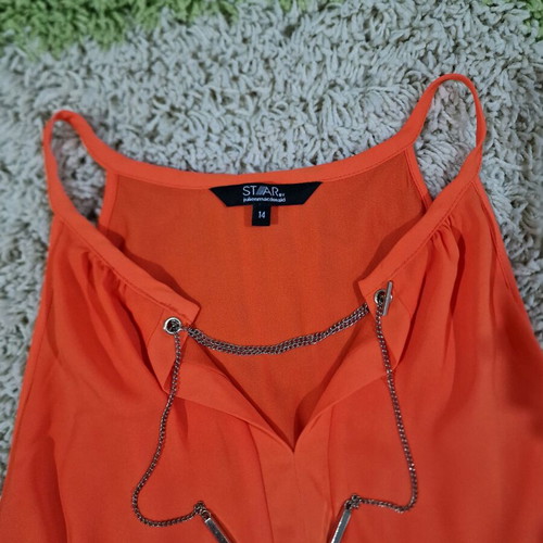 Star by Julien Macdonald orange top with chain detail like new, size M/L