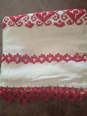 Skyrian tablecloth with red embroidered designs, new