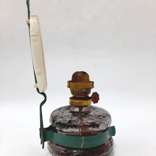 Vintage gas oil lamp from the 60s, used, glass body and brass burner