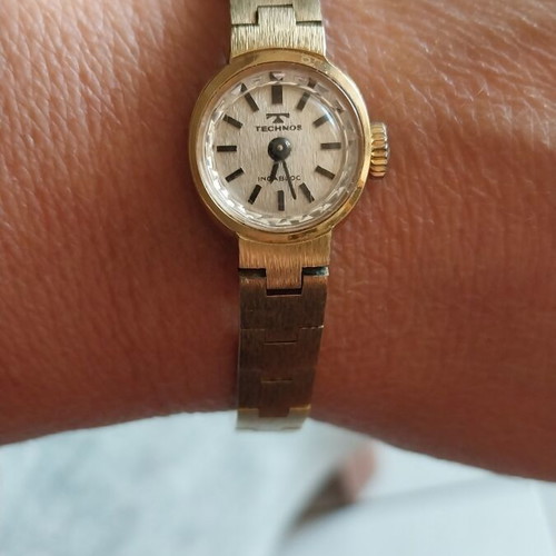 Technos Incabloc women's vintage watch, gold-plated steel