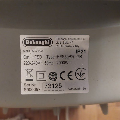 Delonghi HFS50B20.GR Floor Room Bathroom Fan Heater 2000W Like New Waterproof