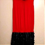  Φόρεμα αμάνικο κεραμιδί με φούστα από δερματίνη, Small