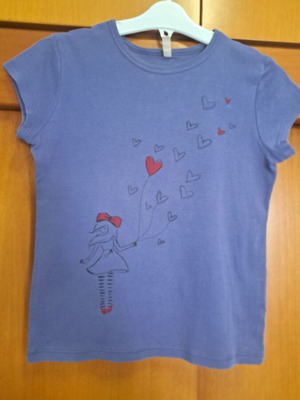 Benetton girls' t-shirt used, blue-purple with cute design, size 110 cm