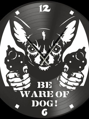 Vinyl record wall clock 12" Be ware of dog new