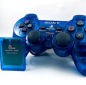 PS2 PlayStation 2 Χειριστήριο + Κάρτα Μνήμης  Επισκευάστηκε/ Refurbished Ocean Blue