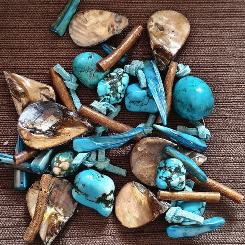 Natural Jewelry Making Materials Set with Malachite, Turquoise, and Mother-of-Pearl