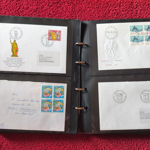 Leather Stamp Album with 100 Swiss First Day Covers FDC like new