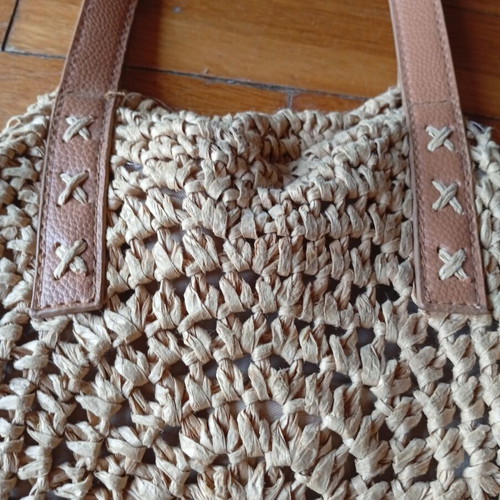 Boho shoulder bag, straw with lining, beige