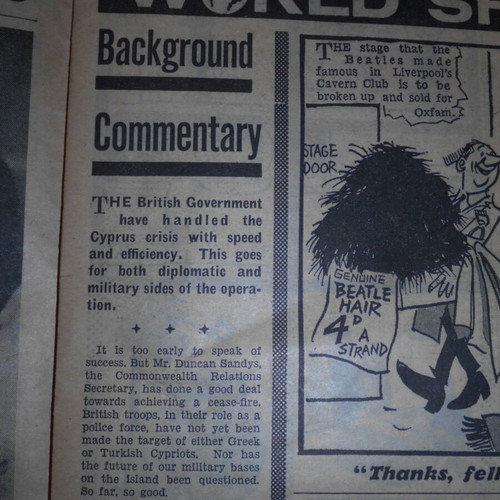 Daily Mirror 1963 newspaper used, Cyprus riots and Lakonia shipwreck