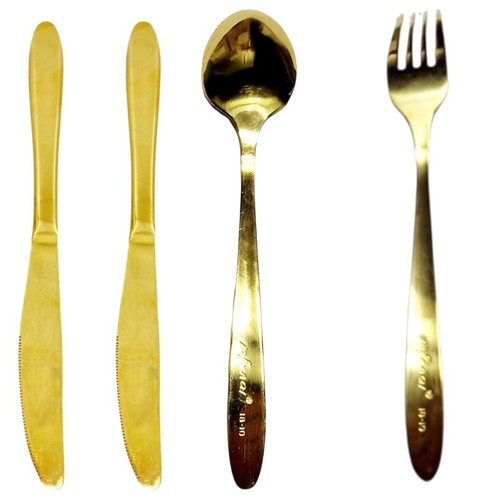 Gold cutlery set of 4 pieces, new