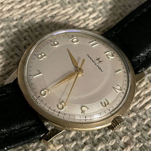 Hamilton vintage winding watch used, 1960s, gold tone