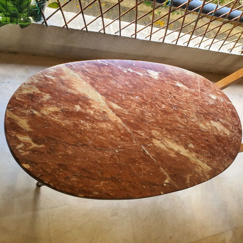 Vintage wooden table with marble top, 60-70s