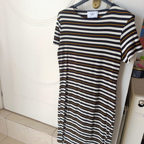 Zara ribbed dress new, white and brown, size L