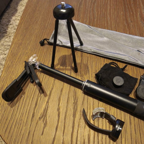 Selfie stick like new with two lenses, tripod base and Bluetooth bracelet