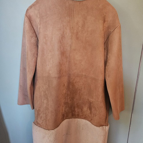 Zara faux suede coat camel color with fur trim size M like new