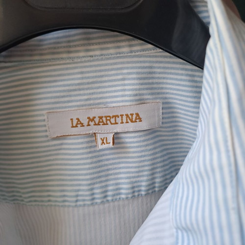 La Martina shirt like new, sky blue and white with embroidered logo